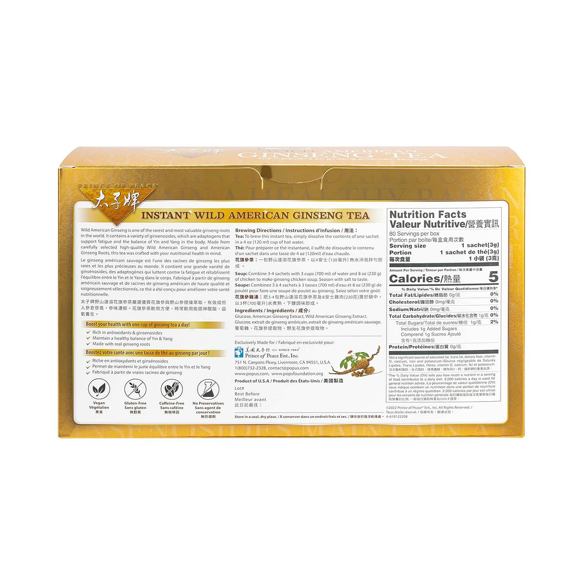 Prince of Peace Wild American Ginseng Tea 80t/Bag.